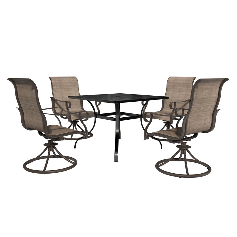 MONDAWE 5-Piece Square Steel Table And Steel Textiliene Dining Chair Set With 4 Pcs Swivel Chairs
