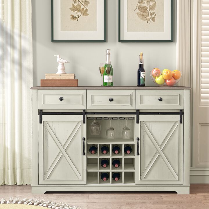 FESTIVO 54" Farmhouse Buffet Sideboard with Wine Rack & Glass Storage in Brown