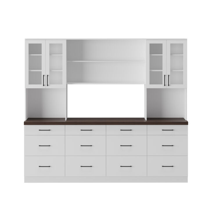 FUFU&GAGA 94.5" Kitchen Storage Cabinet with Glass Doors and Drawers, (94.5" W x 15.8" D x 83.3" H), Grey FUFU&GAGA 94.5" Kitchen Storage Cabinet with Glass Doors and Drawers, (94.5" W x 15.8" D x 83.3" H), Grey