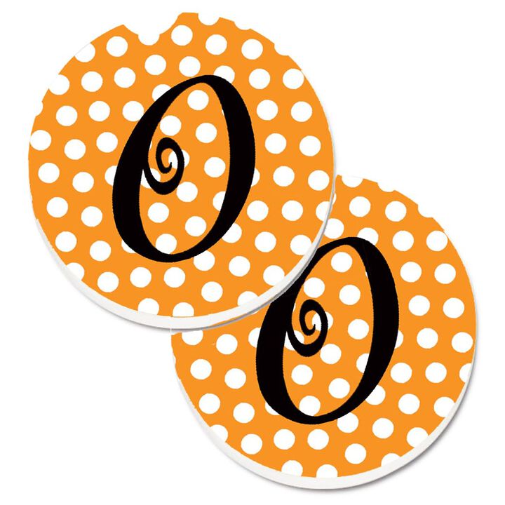 Caroline's Treasures Monogram Initial O Orange Polkadots Set of 2 Cup Holder Car Coasters CJ1033-OCARC, 2.56, Multicolor