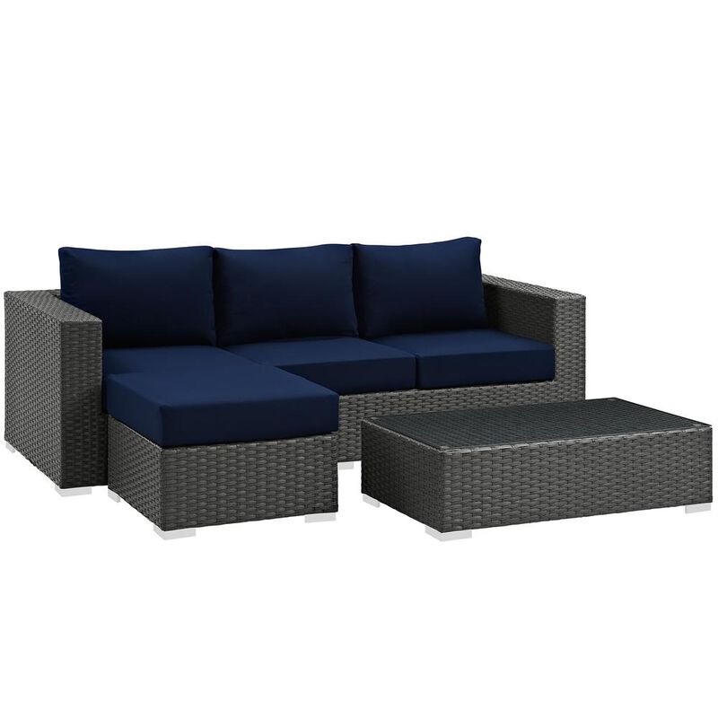 Sojourn 3 Piece Outdoor Patio Sunbrella Sectional Set - Canvas Navy
