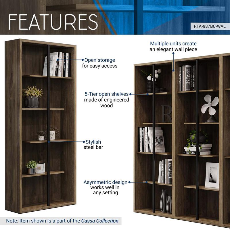 Techni Mobili Standard 5-Tier wooden bookcase, Walnut