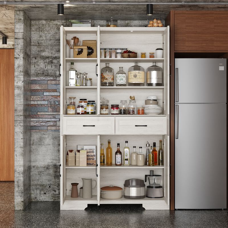 FUFU&GAGA Modern Dark Wood Sideboard – 6 Doors & 2 Drawers, Spacious P2-Grade MDF Kitchen Buffet Cabinet (47.2" W x 15.7" D x 78.7" H), Dark Wood
