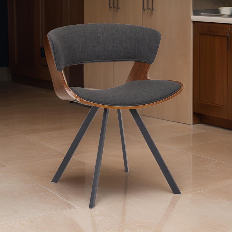 18 Inches Curved Padded Dining Chair with Angled Legs, Brown and Black-Benzara
