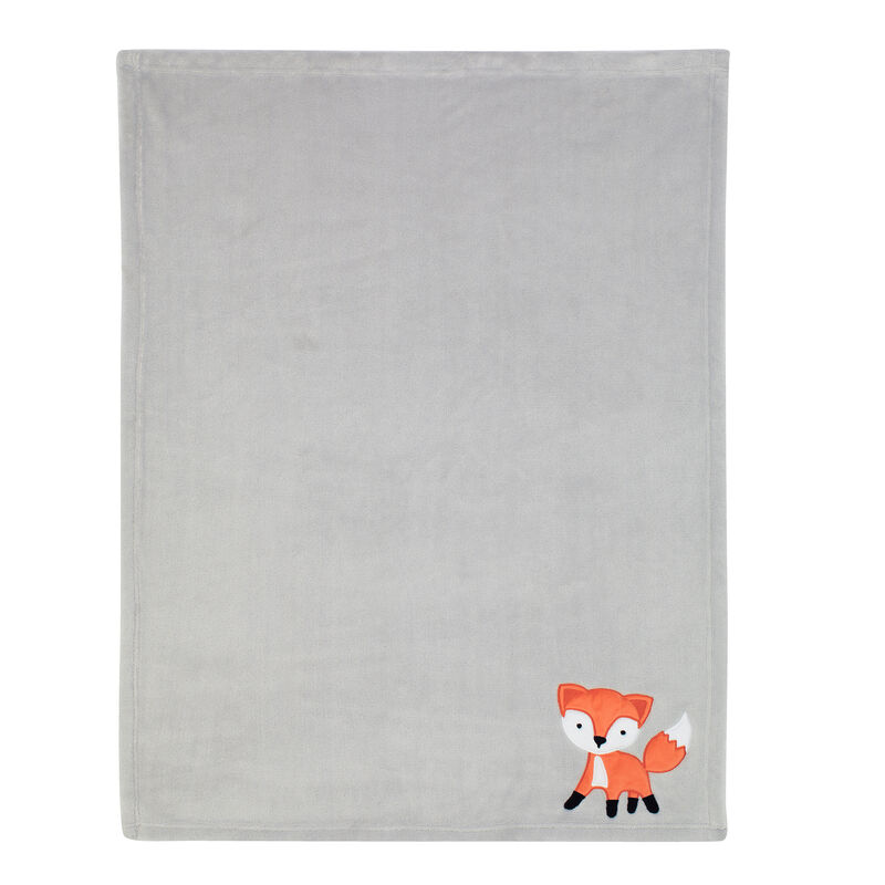 Bedtime Originals Woodland Friends Gray Fleece with Orange Fox Baby Blanket