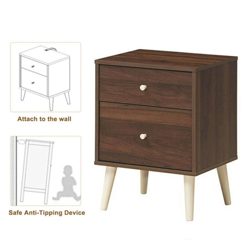 Hivvago 2-Drawer Nightstand Beside End Side Table with Rubber Legs