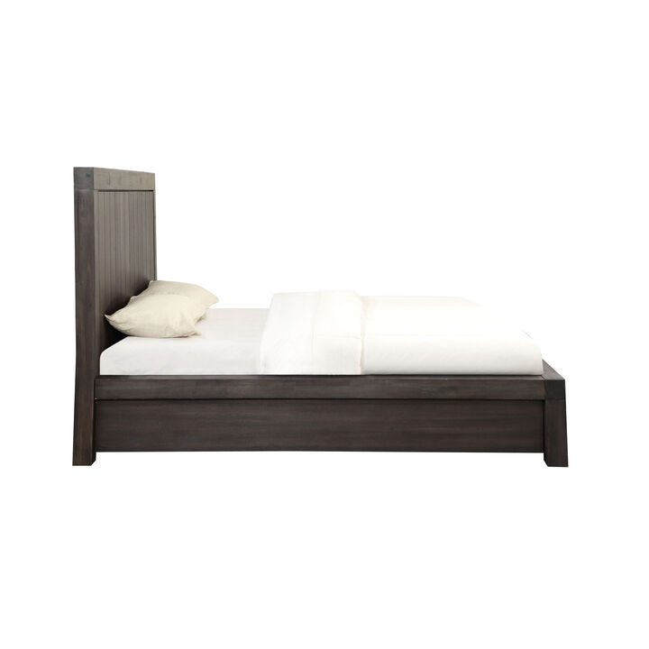 Adan King Size Storage Bed, Panel Design, 2 Drawers, Brushed Gray Brown - Benzara