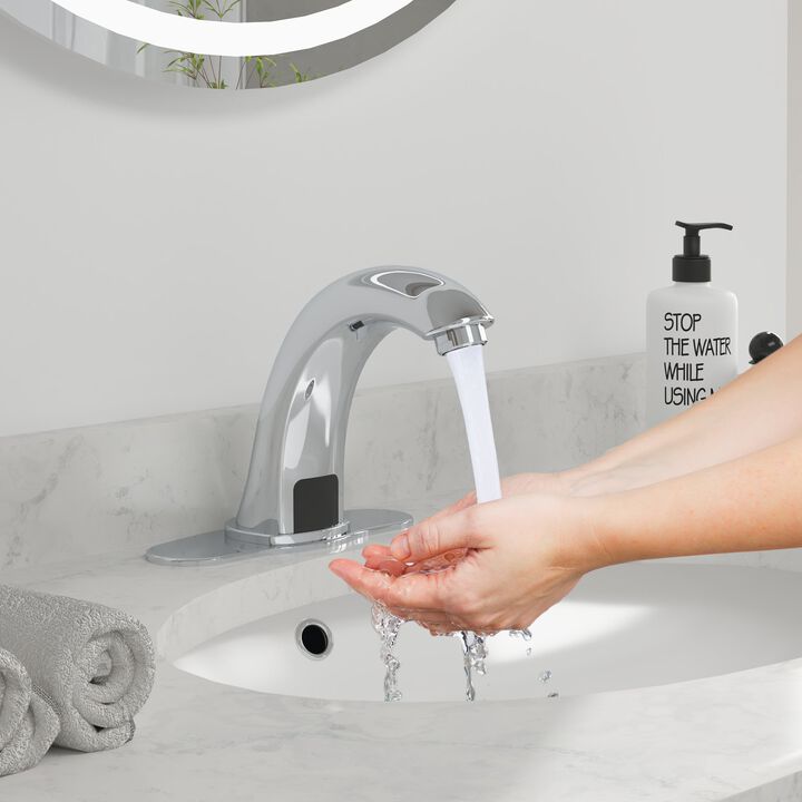 Mondawe Single Hole Touchless Bathroom Sink Faucet Sensor Basin Faucet with Deck Plate