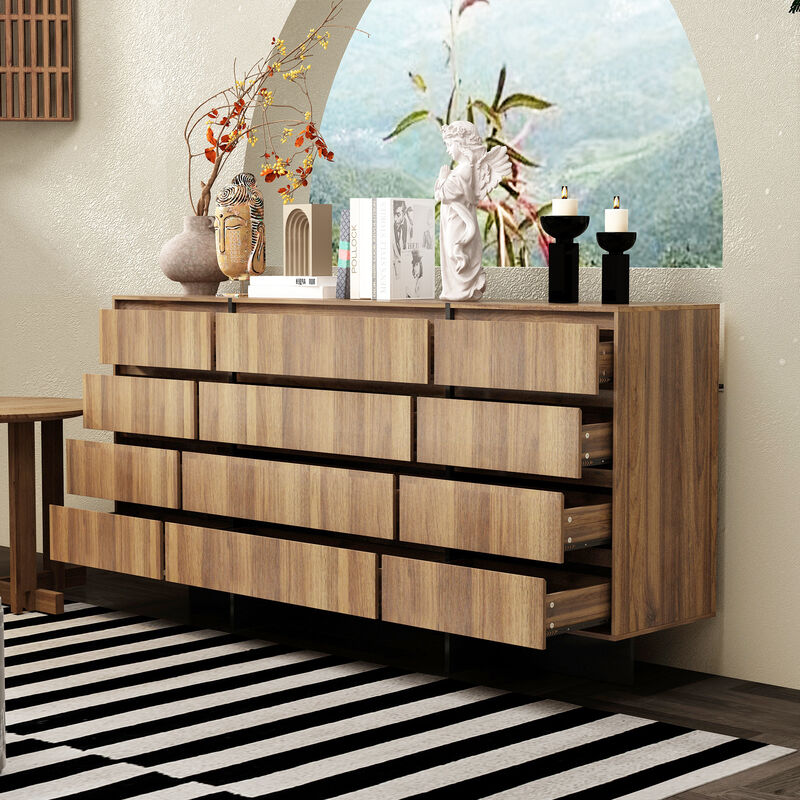 FUFU&GAGA Brown 12-Drawer Standard Dresser (70.9" W x 35.4" H x 15.7" D),Brown