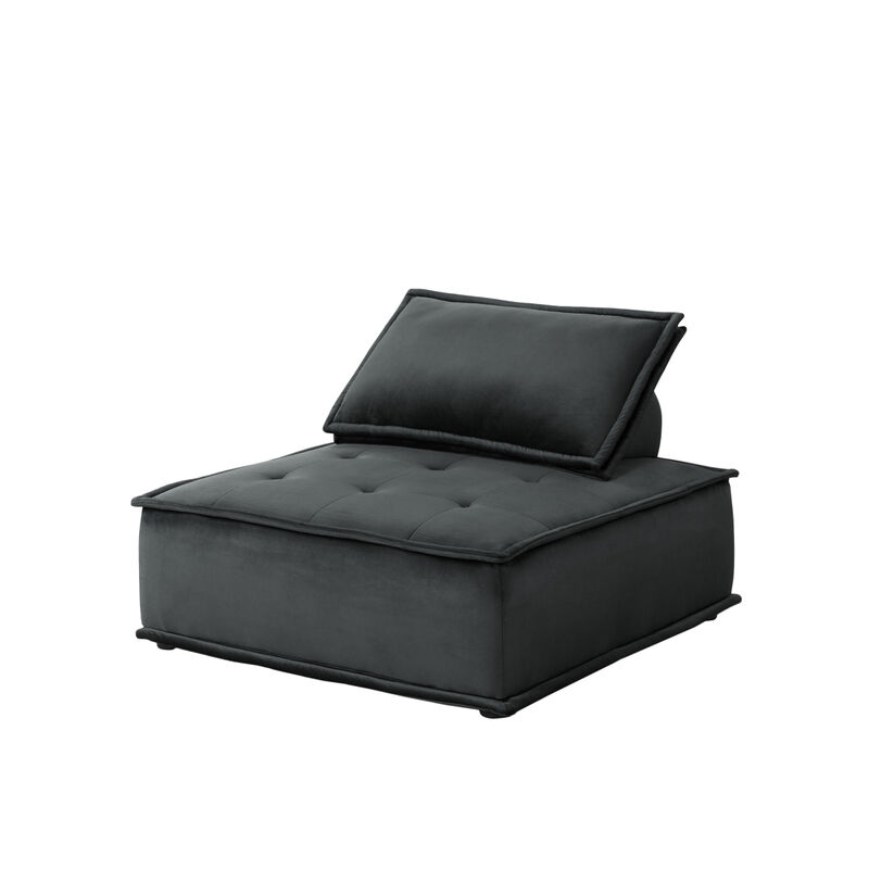 Anna Black Velvet 5 Piece Sectional Sofa Ottoman
