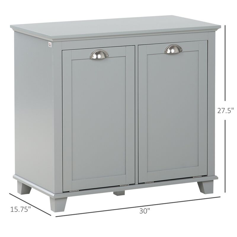 Gray Laundry Solution: Tilt-Out Two-Compartment Bathroom Sorter Cabinet