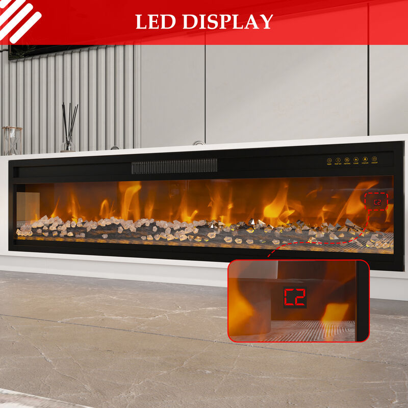 FUFU&GAGA 2-Drawer 1-Shelf TV Cabinet with Electric Fireplace (109.4" W x 15.7" D x 14.9" H), White