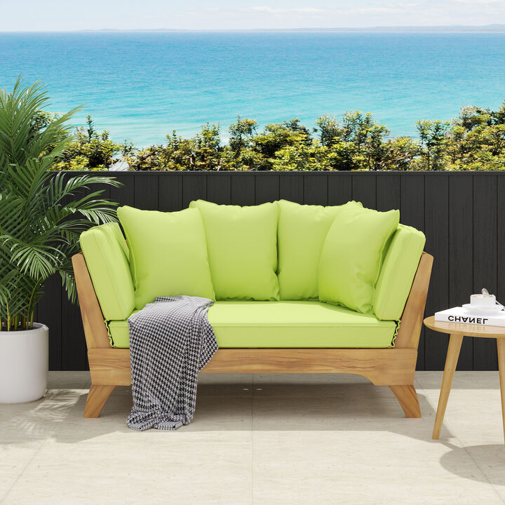 Merax Acacia Wood Patio Convertible Couch Sofa Bed