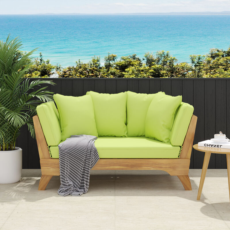Merax Acacia Wood Patio Convertible Couch Sofa Bed