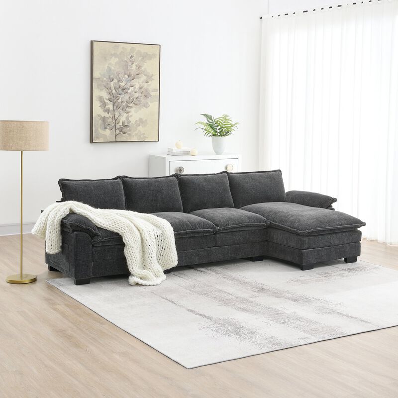 MONDAWE Modern L-shaped Chenille Cloud Sofa with Double Seat Cushions,5-seat Upholstered Indoor Furniture,Sleeper Sofa Couch with Chaise Lounge