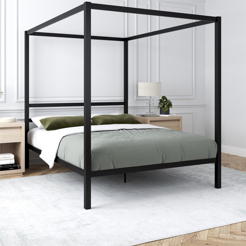 DHP Modern Metal Canopy Bed, Queen, Black