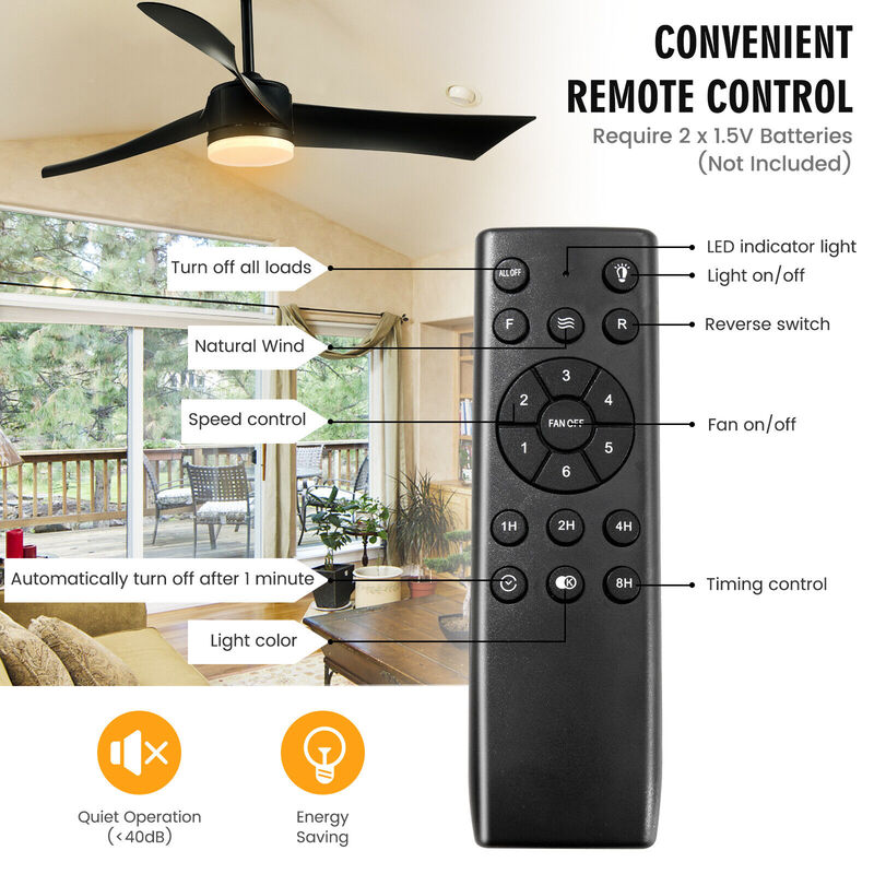 52 Inch Reversible Ceiling Fan with Light