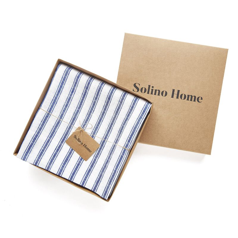 Solino Home 100% Pure Linen Capri Ticking Stripe Curtain