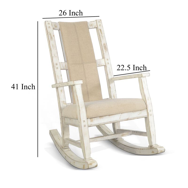 Rena Rocking Chair, Cushion Seat and Back, White Mahogany Mindy Wood - Benzara