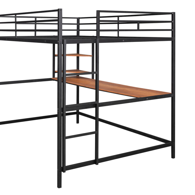 Full Metal Loft Bed With Desk And Shelves
