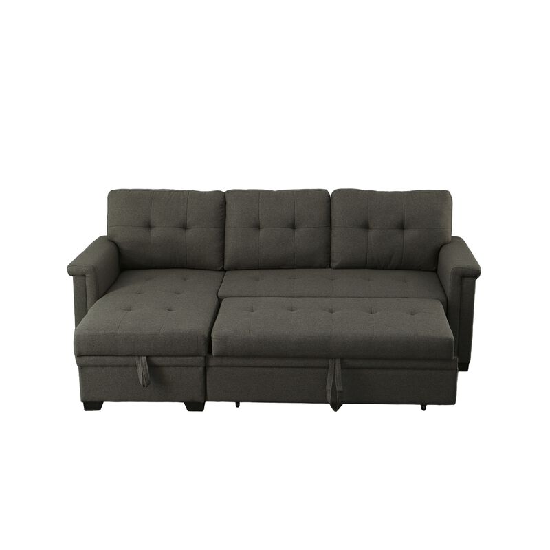 Ruben 84 Inch Reversible Sleeper Sectional Sofa, Storage Chaise, Dark Gray-Benzara