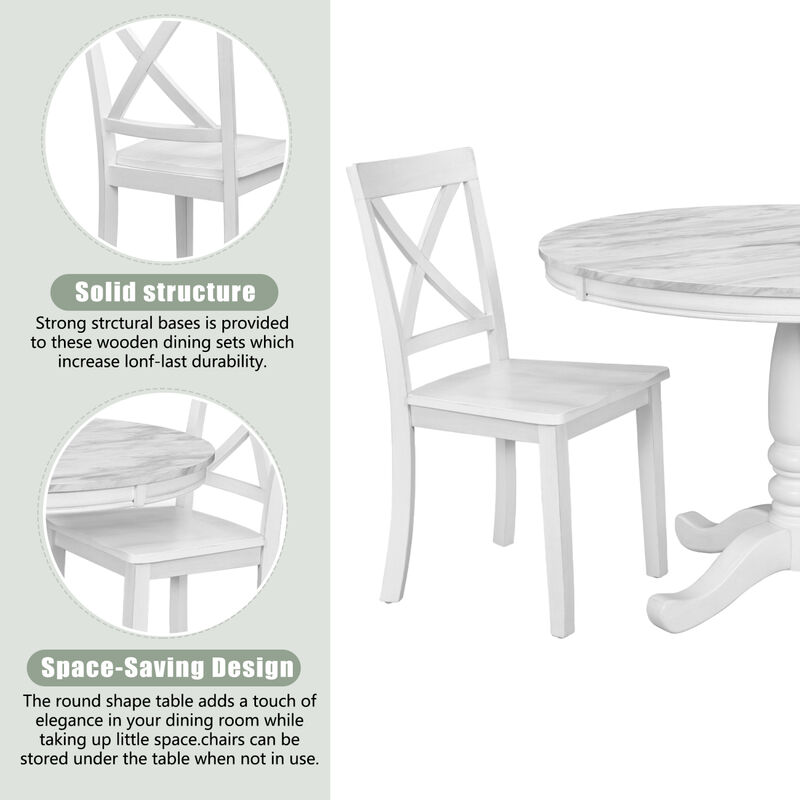 5 Pieces Dining Table And Chairs Set For 4 Persons, Kitchen Room Solid Wood Table With 4 Chair