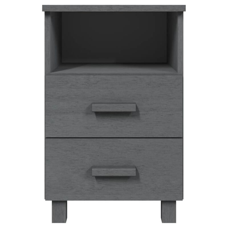 vidaXL Bedside Cabinet HAMAR - Solid Pine Wood Nightstand with Drawers, Compact Storage Unit, Stylish Dark Gray Bedroom Furniture.