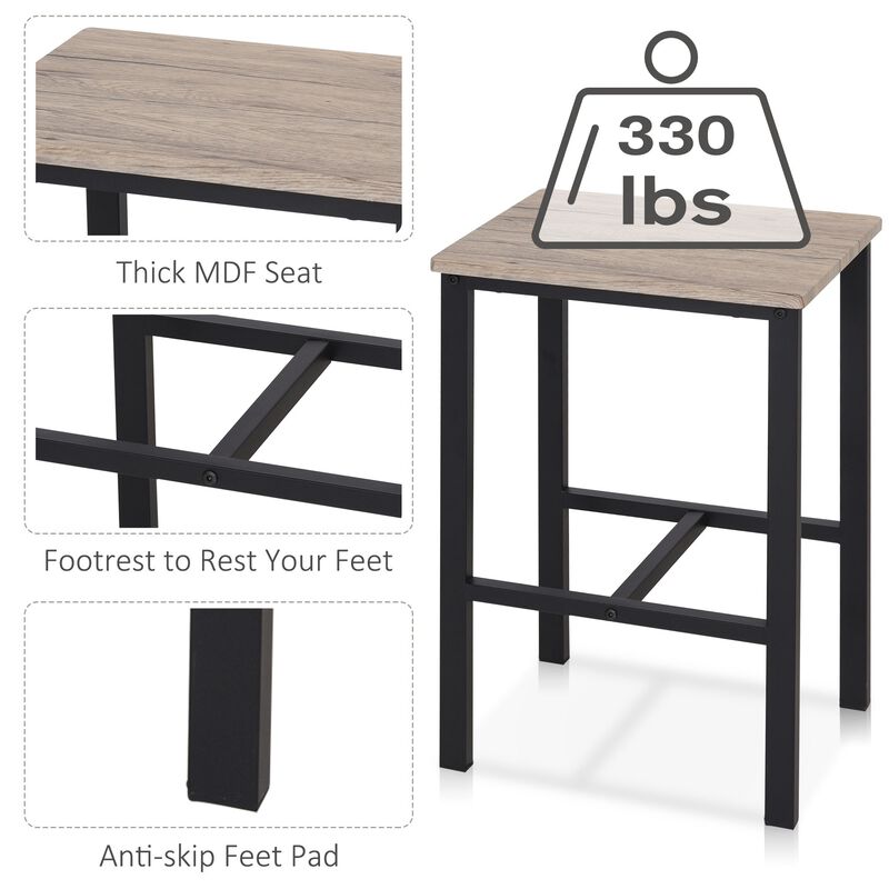 Industrial Dining Set: 5-Piece Natural Wood Table with Stools