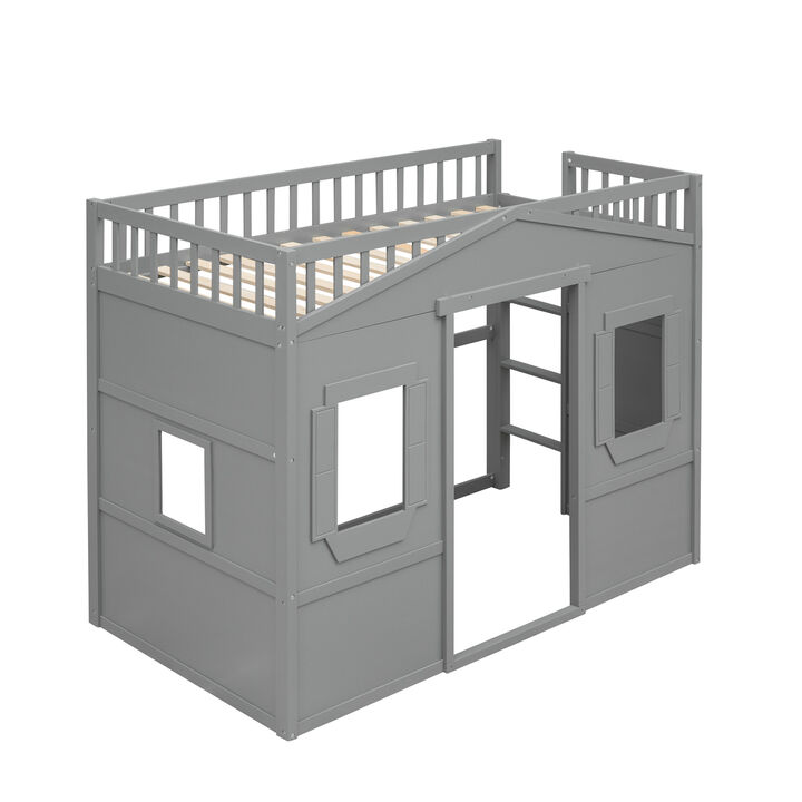 Twin Size House Loft Bed With Ladder