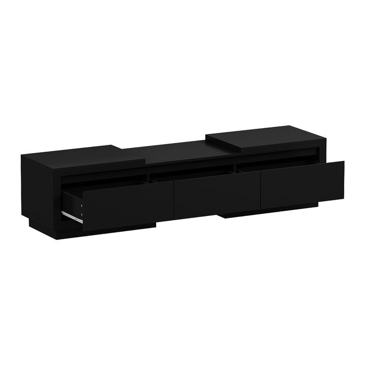 Extendable TV Stand Entertainment Center Black Wood Media Console Fits TV up to 120 in., With Drawers (65.4-106.3"W)