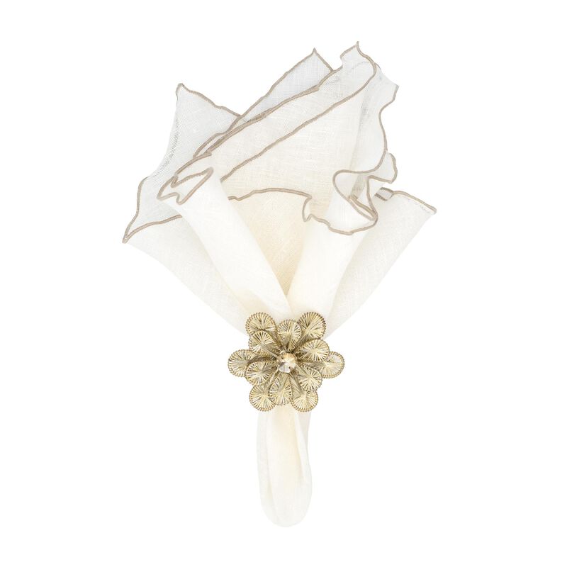 Linen Napkins With Khaki Ruffled Edges, Set of 4