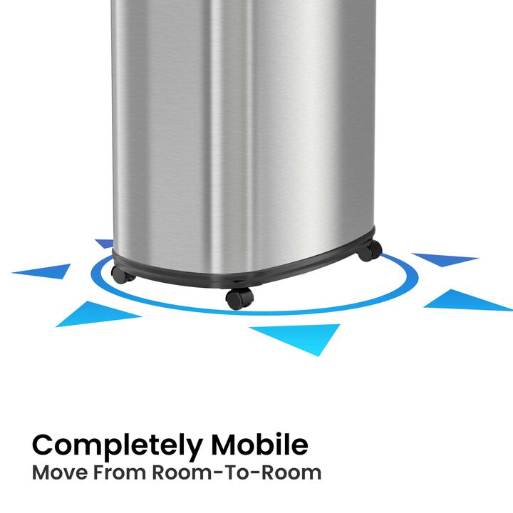 iTouchless 13 Gallon Oval Rolling Sensor Trash Can with Wheels