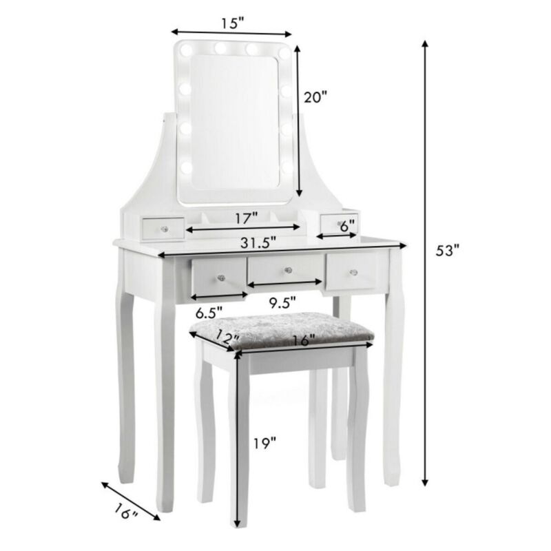 Hivvago Vanity Dressing Table Set with 10 Dimmable Bulbs and Cushioned Stool