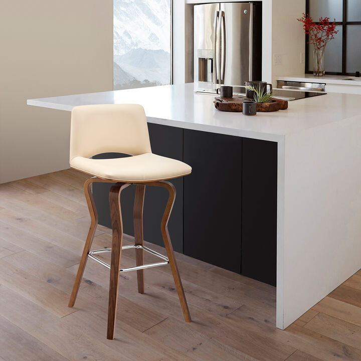 Gerty  Swivel Grey Faux Leather and Black Wood Bar Stool