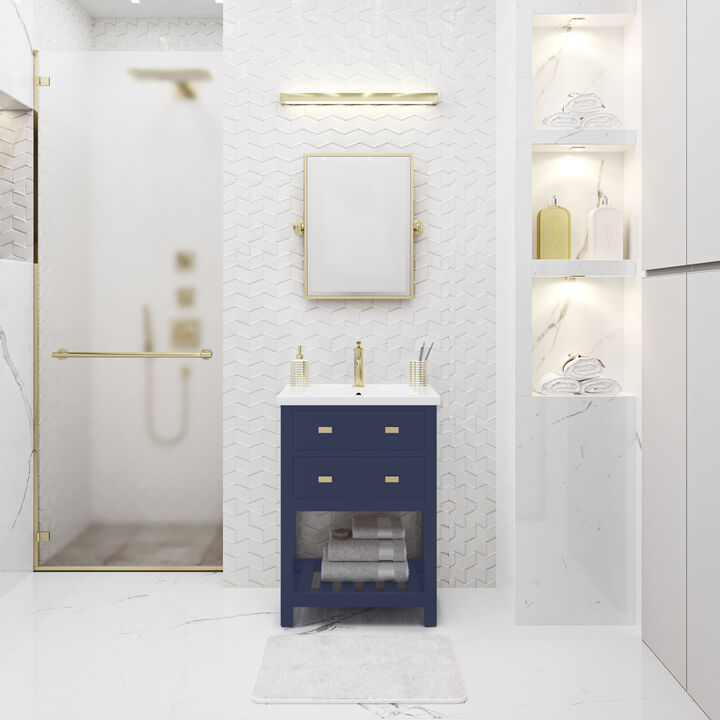 Viola 24 In. Integrated Ceramic Sink Top Vanity in Monarch Blue
