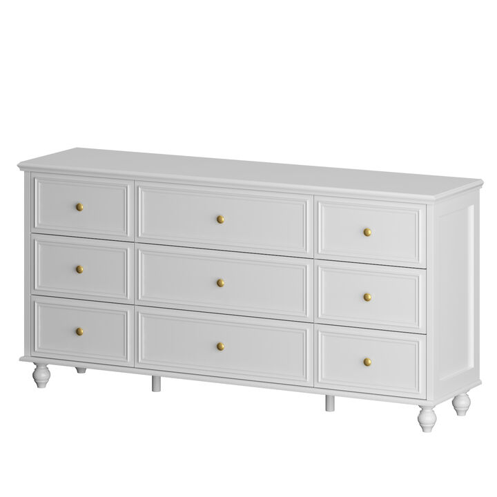 White Wooden Modern European Style Accent Storage Cabinet with 9-Drawer