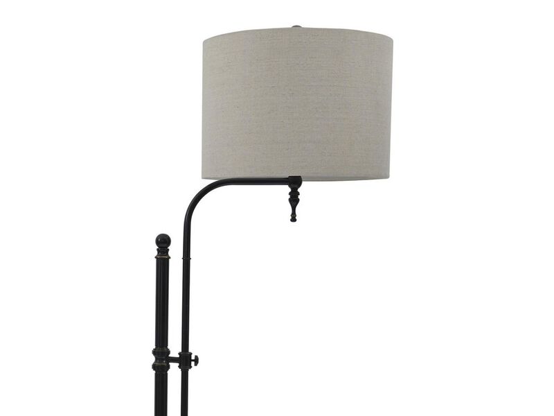 Contemporary Drum Shade Metal Frame Floor Lamp, Black and Light Gray - Benzara