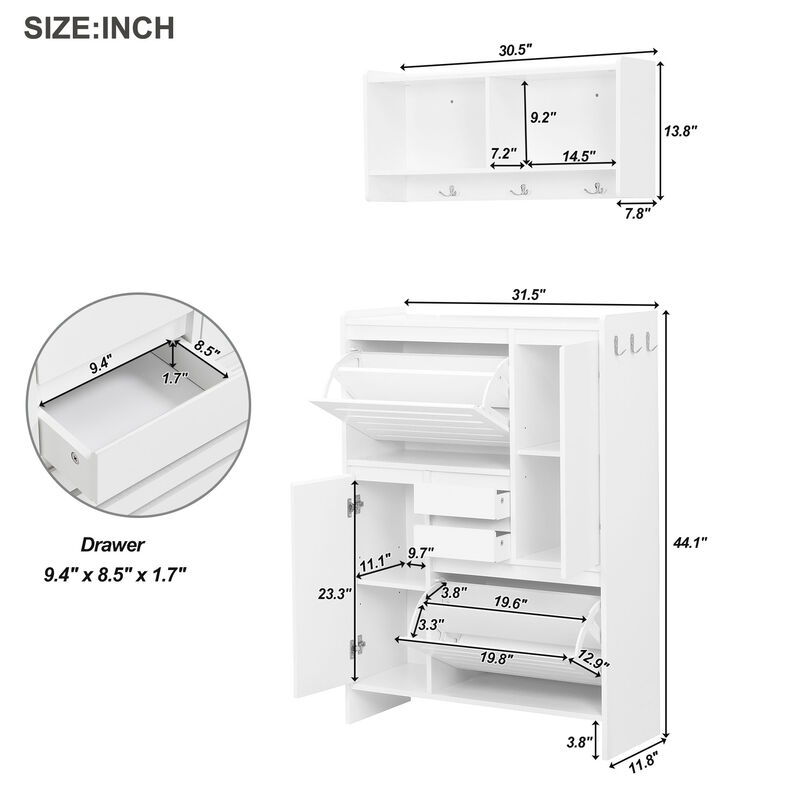 Merax 2 Pieces Shoe Cabinet with 2 Flip Drawers and Wall Cabinet
