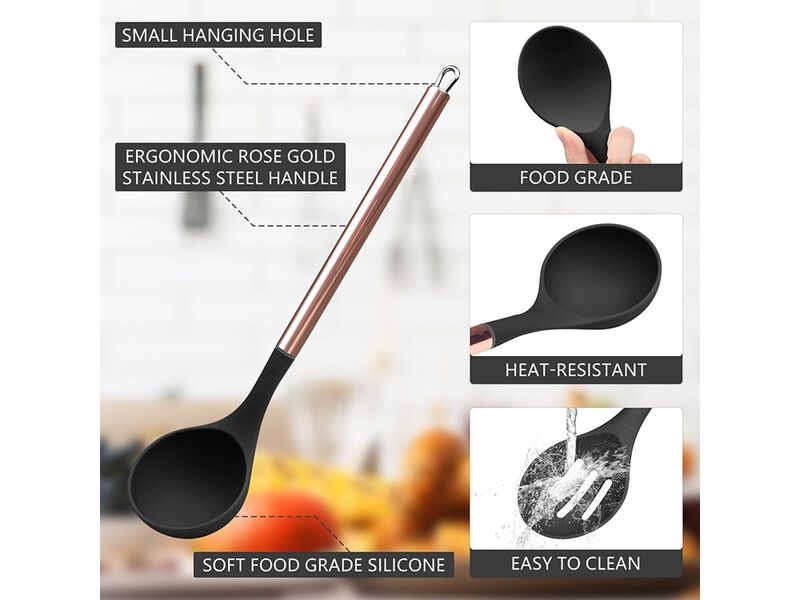 Arquiel Black Kitchen Utensil Set with Holder, 22 Pcs Silicone Cooking Utensils Set