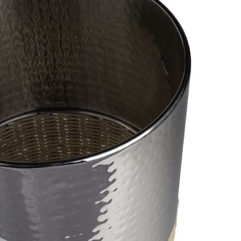 Asher Modern 2-Tone Faux Wicker/Metal Cylinder Waste Basket