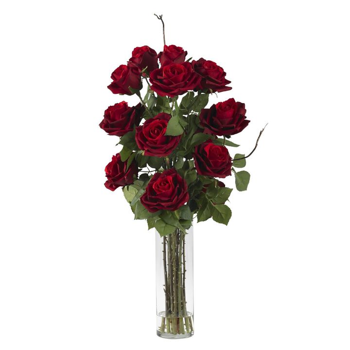 Nearly Natural Roses w/Cylinder Vase
