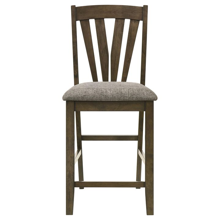 Kana Counter Height Chair Set of 2, Gray Fabric, Brown Wood Frame - Benzara