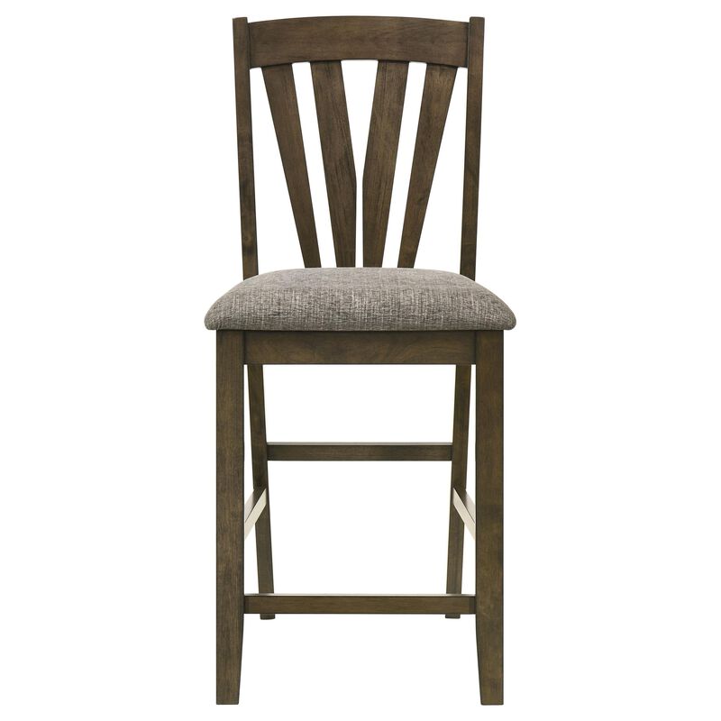 Kana Counter Height Chair Set of 2, Gray Fabric, Brown Wood Frame - Benzara