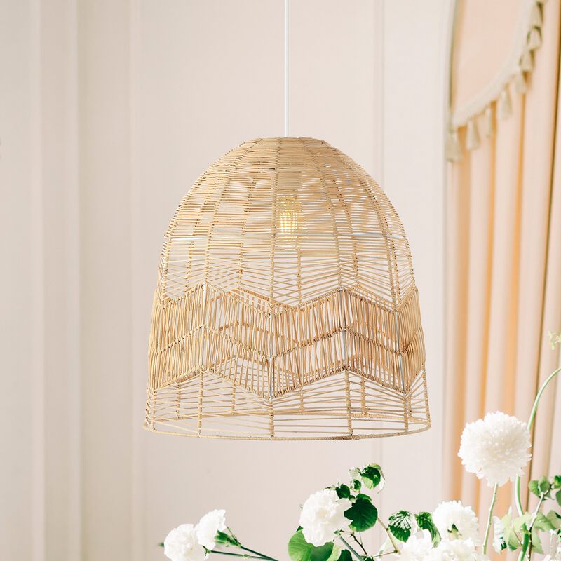 Sofia 1-Light Farmhouse Coastal Rattan 180" Cord Plug-In or Hardwired LED Pendant