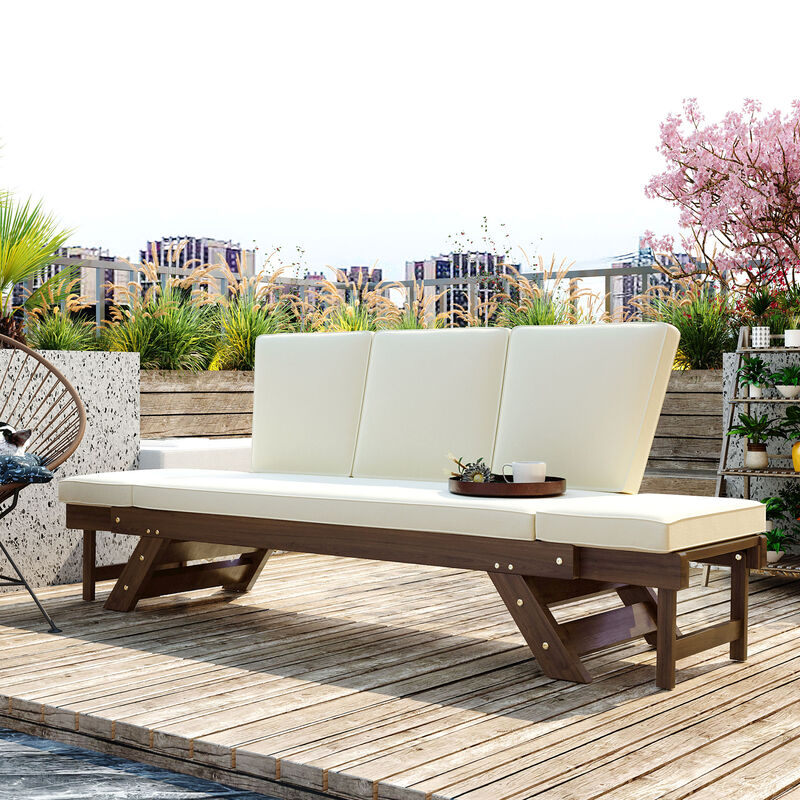 Merax Solid Outdoor Adjustable Patio Wooden Daybed Sofa