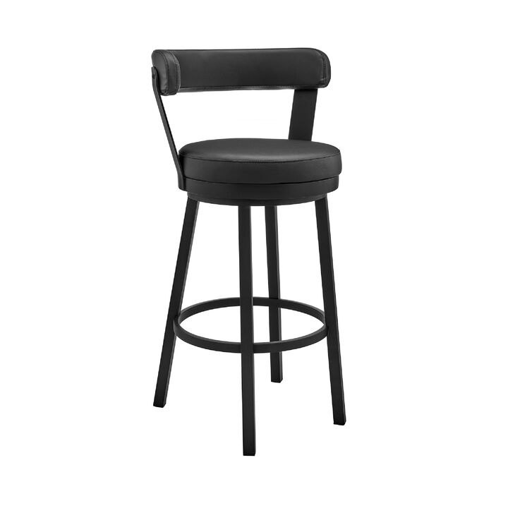 Swivel Barstool with Curved Open Back and Metal Legs, Gray and Black-Benzara