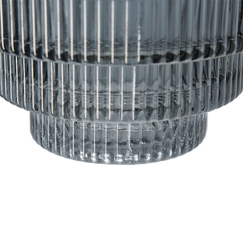 Rae Set of 2 Glass Vases, Geometric Round, Smokey Blue and Clear Finish-Benzara