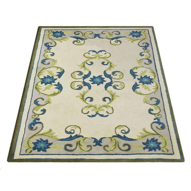 RUGSOTIC CARPETS HAND TUFTED WOOL ECO-FRIENDLY AREA RUGS  - 8'x10', Rectangle Shape, Light Green, Floral Modern Design, High Pile Thick Handmade Area Rugs for Living Room, Bed Room (K03081)