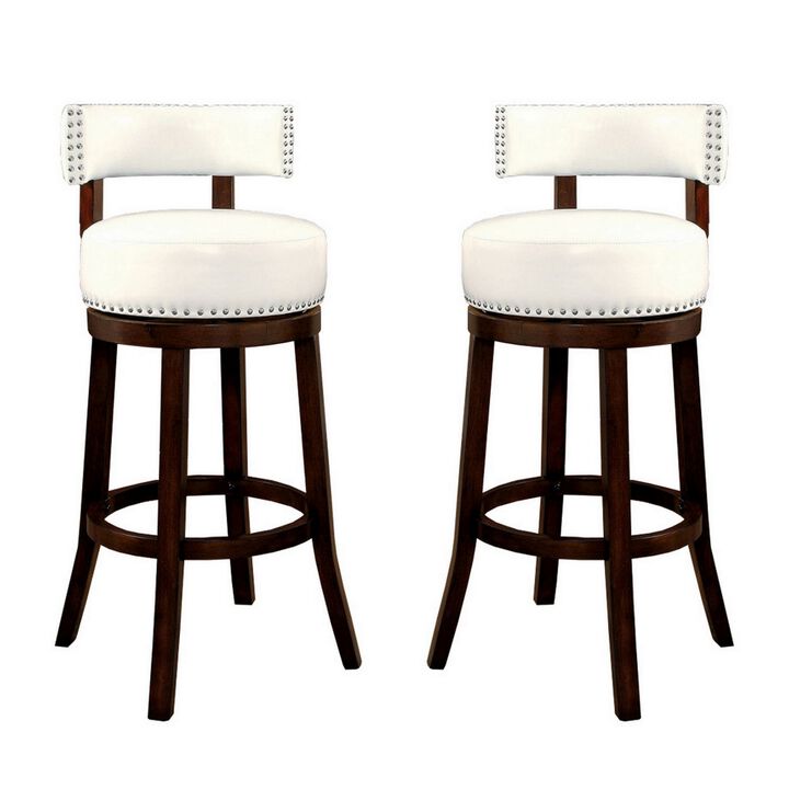 Shirley Contemporary 29" Barstool With pu Cushion, White Finish, Set of 2-Benzara