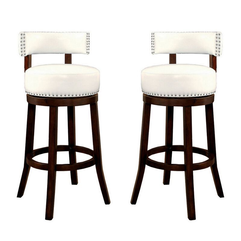 Shirley Contemporary 29" Barstool With pu Cushion, White Finish, Set of 2-Benzara